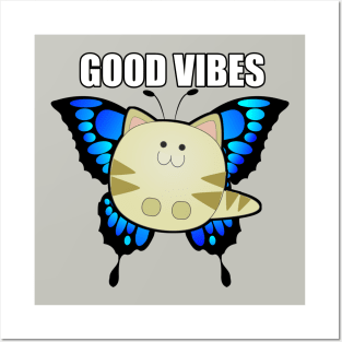 Good Vibes Butterfly Kitten Posters and Art